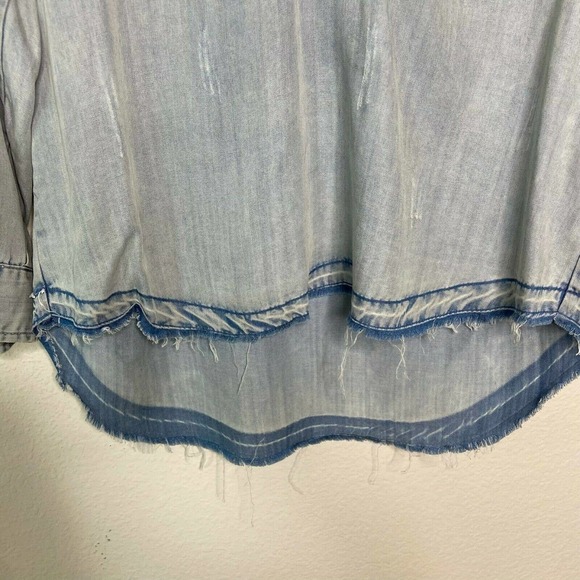 Vintage Havana Distressed Lace Up Yoke Chambray Shirt - Picture 4 of 8